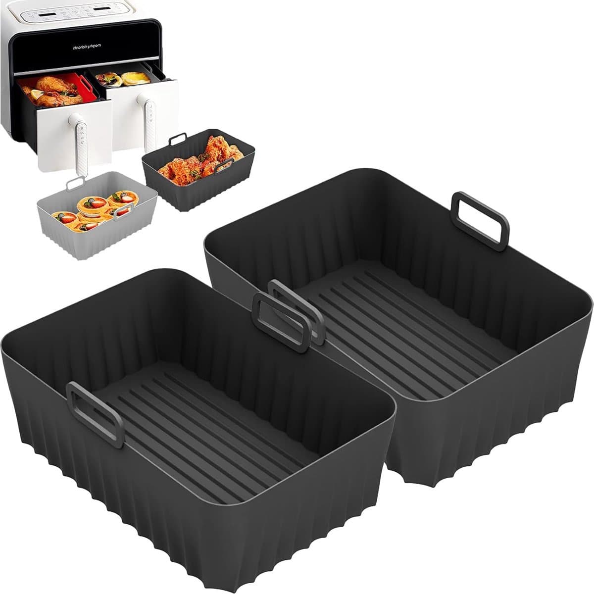 Cuhostki - 2 Stuks - Siliconen Bakjes Voor Airfryer - Airfryer Accessoires - Zwart - 8,5 Inch - Anti-Aanbak & Hittebestendig — afbeelding 1