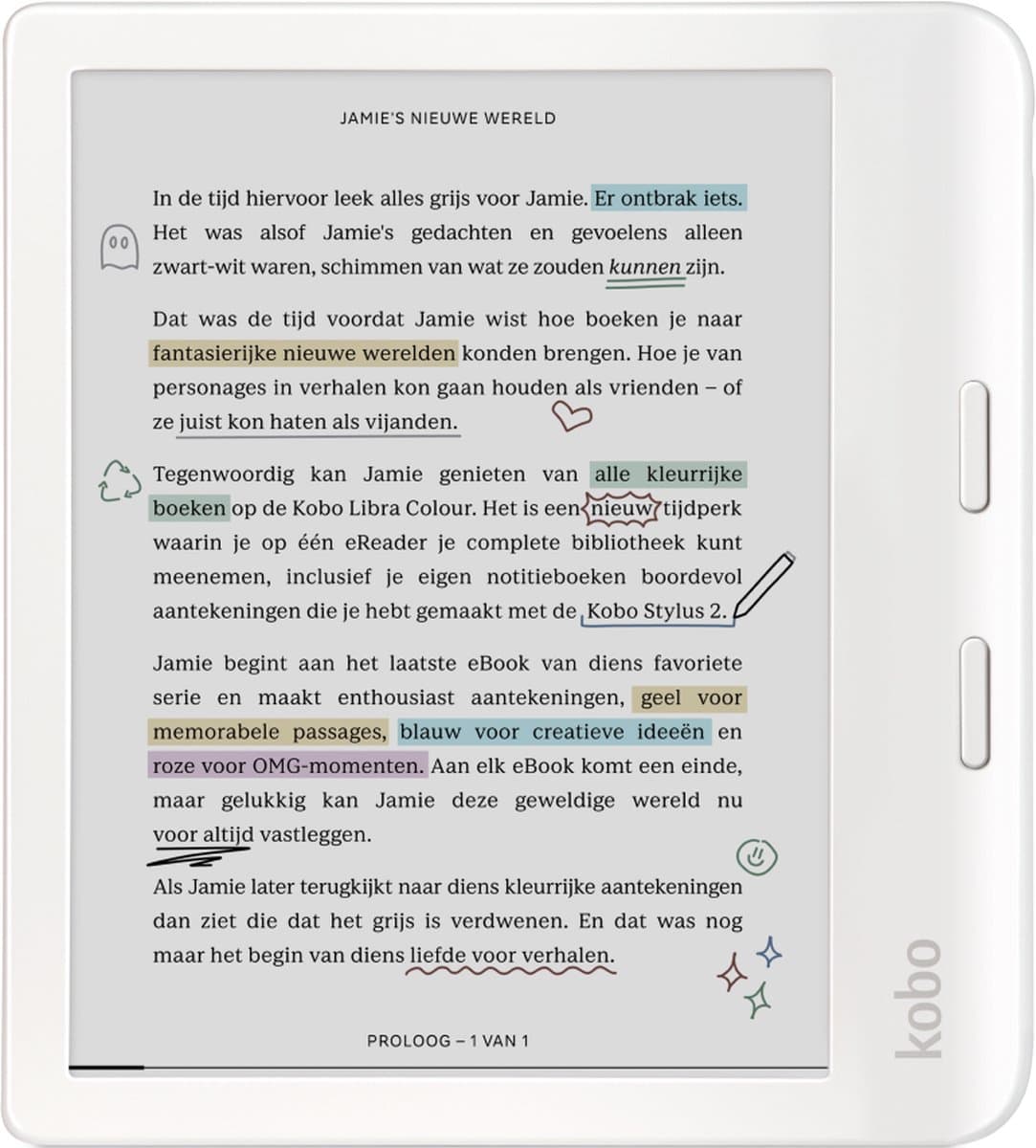 Kobo Libra Colour - E-reader - 7 inch kleurenscherm - 32GB - Luisterboeken - Wit — afbeelding 1
