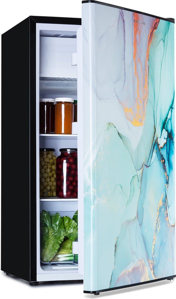 Klarstein CoolArt koel-vriescombinatie - Koelkast met 2 koelstanden, designfront, 5-traps thermostaat, 0 tot 10 °C, inhoud: 79 liter, design: pastel — afbeelding 1