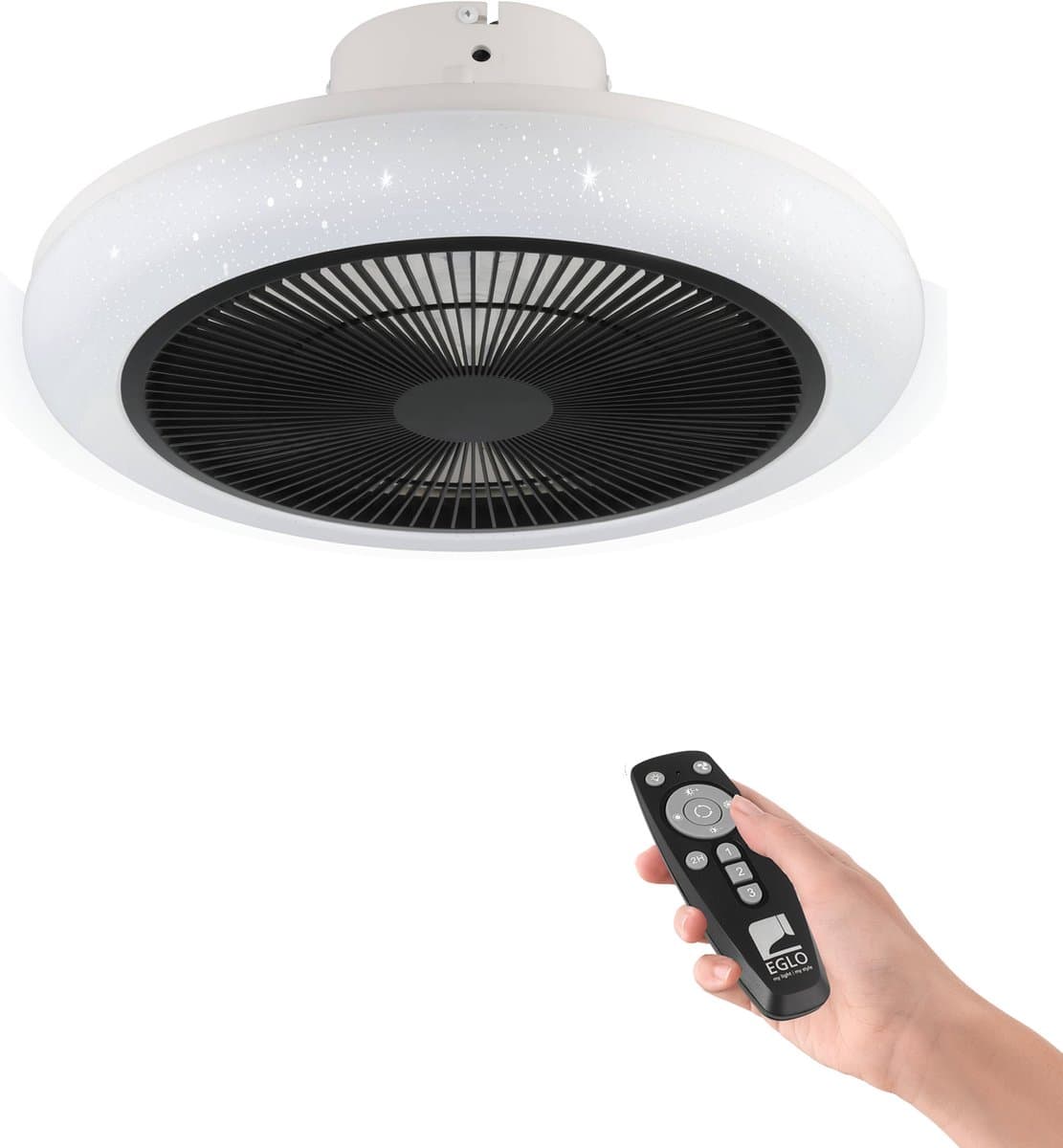 EGLO Kostrena Plafondventilator met lamp - Ø 45,5 cm - 3 snelheden - Instelbaar wit licht - Dimbaar - AC longer life - Wit/Zwart - Sterren — afbeelding 1