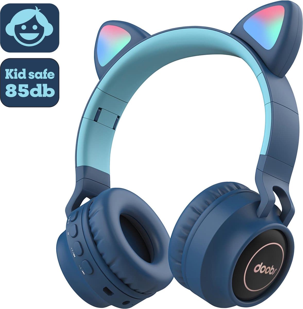 Kinder hoofdtelefoon DOBI by doobs - Draadloze koptelefoon Bluetooth met led kattenoortjes donker blauw - KIDS - VOLUME BEGRENZING - 85DB — afbeelding 1