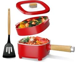 VIN® Hotpot Electrisch – Kaasfondue Pan Elektrische Multipan – Multifunctioneel 2L - Chinese Fondue 350/800Watt – Saute Pan – Friteuse – Hete Pan- Stomer – Langzame Kookplaat – Gemakkelijk Schoon te Maken - Rood