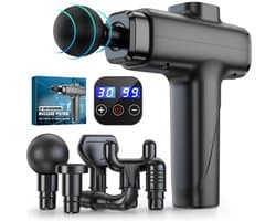 RWB® Massage Pistool - Massagepistool - Massage Gun - 30 Snelheden - 8 Massagekoppen - Zwart - 15cm x 10cm x 7cm