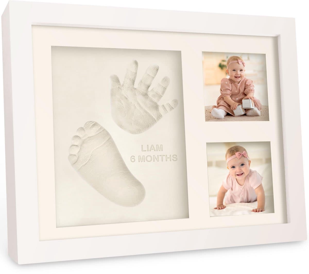 Babyhand- en voetafdrukset - sneldrogende klei babyvoetafdrukset, pasgeboren aandenken, kinderkamer fotolijst voor jongens, meisjes, gepersonaliseerde cadeaus voor douche en register (Alpine White) — afbeelding 1