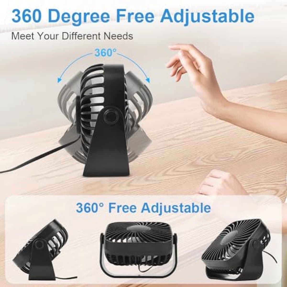 Mini USB Tafelventilator 10 cm - Stil, 360° Rotatie, 3 Snelheden voor Thuis en Kantoor — afbeelding 1