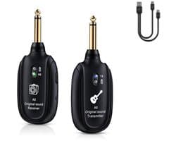 A8 Draadloze Gitaarzender-Ontvanger Systeem - 2.4GHz oplaadbaar, 24-bit/48KHz audio - lage latentie <4ms voor elektrische gitaar & bas - heldere draadloze audio voor MUZIEK en BASGITAREN