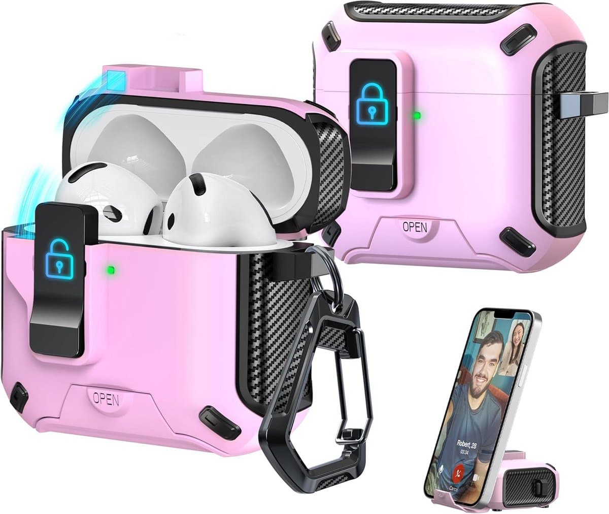 Beschermhoes voor AirPods Pro 2e & 1e Generatie Oplaadcase - Valbestendig, Inclusief Karabijnhaak — afbeelding 1