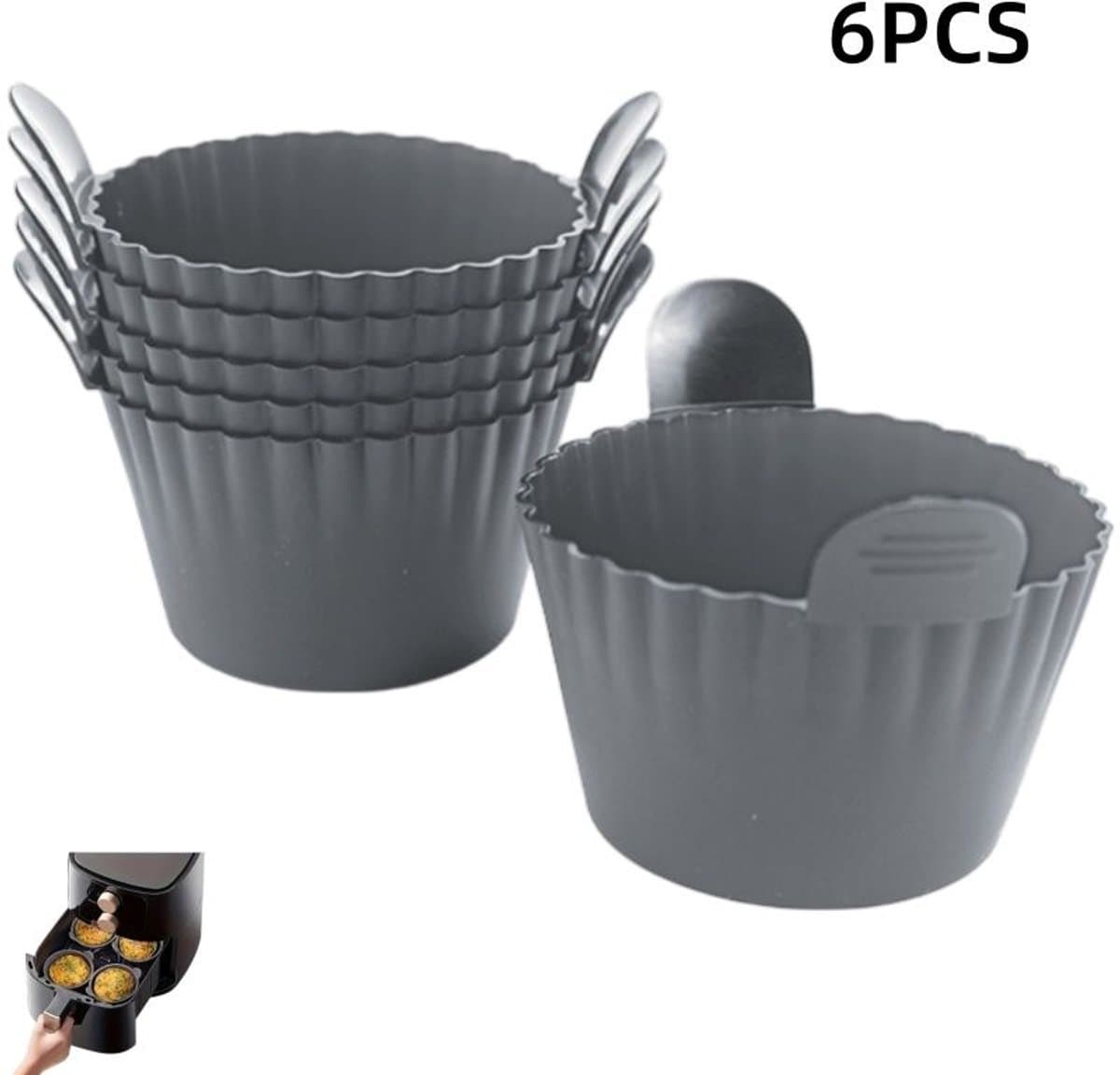 6 stuks-Muffinvormpjes - Eierbakvormpjes - Eierstoomvormpjes - Bakvormen - Siliconen - Eierstoomkommen - Bakaccessoires - Geschikt voor ovens, magnetrons en airfryers - Grijs - 7*9*5,5 cm — afbeelding 1