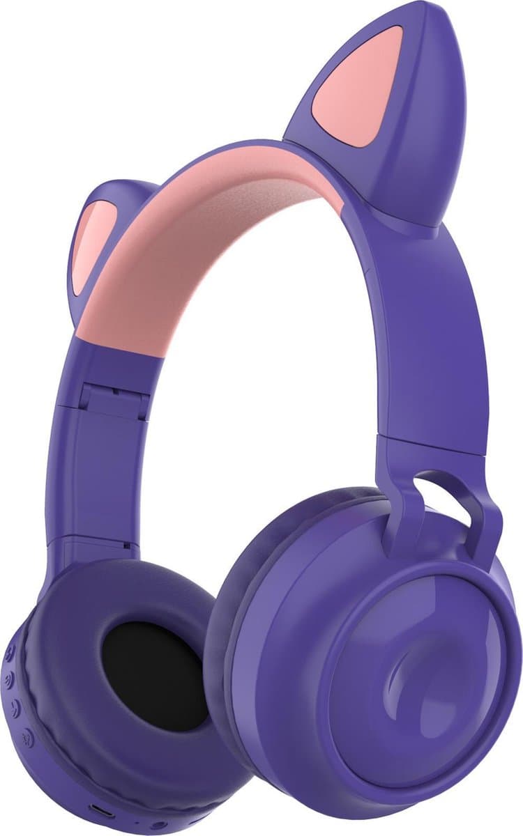 Kinder hoofdtelefoon - koptelefoon Bluetooth met led kattenoortjes miauw purper — afbeelding 1