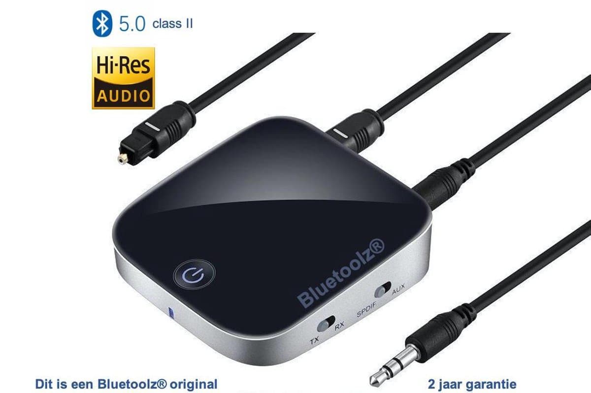Bluetoolz® | BT-3753 | Aptx® High Res Audio Bluetooth 5.0 ontvanger - zender | Geen tot zeer geringe vertraging | 2 jr garantie! | Gratis helpdesk | Incl. alle kabels - Bluetooth Receiver - Bluetooth Transmitter - 3.5MM Aux - optical in en out — afbeelding 1