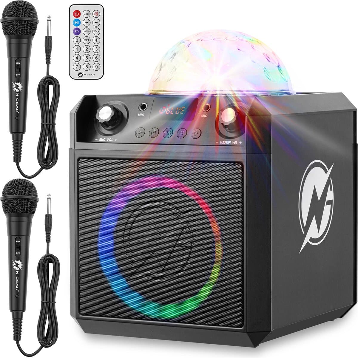 N-GEAR Block Party 602 XL - Karaoke set met 2 Microfoons - Karaoke set voor volwassenen - Partybox met Verlichting - Space Grey — afbeelding 1