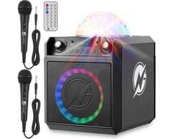 N-GEAR Block Party 602 XL - Karaoke set met 2 Microfoons - Karaoke set voor volwassenen - Partybox met Verlichting - Space Grey