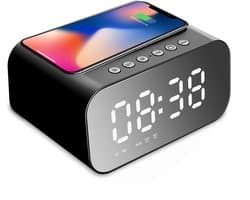 Wekkerradio met Draadloze Oplader - Wekkers Digitaal - Digitale Wekker Slaapkamer - Klokradio met FM Radio - USB & Qi Draadloos Oplaadbare Alarmklok - Zwart