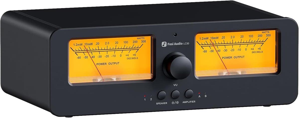 Fosi Audio LC30 VU Meter Versterker Luidspreker Selector Box, 2-Weg Analoge Audio Schakelaar - voor Stereo HiFi Versterkers en Passieve Luidsprekers, - Geel — afbeelding 1