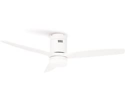 CREATE - Plafondventilator 40W silent Ø132 cm 100% hout - Met Verlichting drie temperaturen - Met Afstandsbediening - 6 Snelheden - Timer - Zomer/Winter functie - Wit - WIND CALM LINE