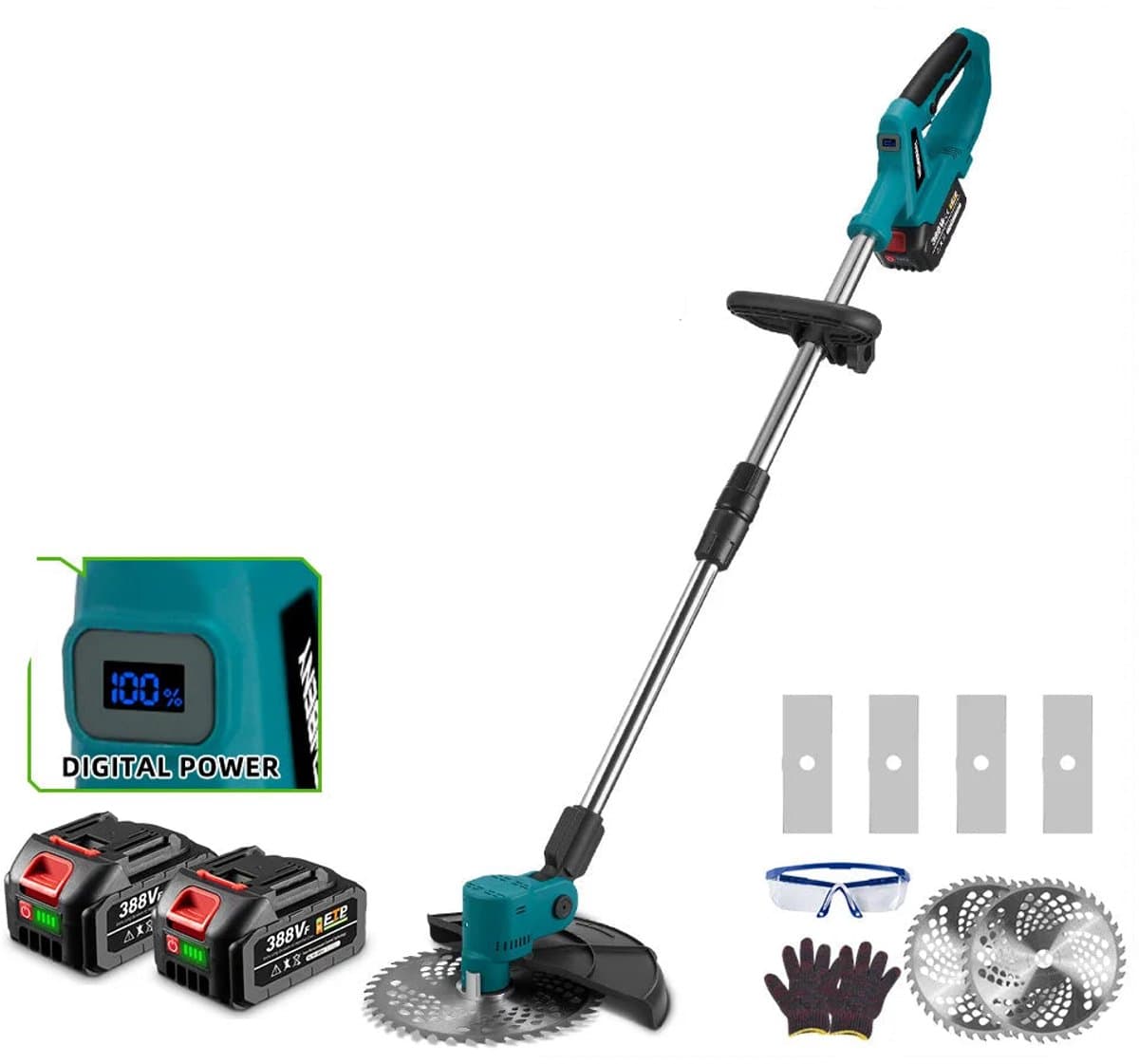 Handmaaier - Grasmaaier - Grastrimmer - Grasschaar - Grasmachine - 4000W - 9 Inch - Elektrische/Accu - Borstelloze Grastrimmer met Digitaal Display – Stil & Krachtig Tuingereedschap - 21V/18V Compatibel - Inclusief 2x Accu — afbeelding 1