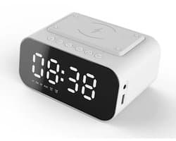 Wekkerradio met Draadloze Oplader - Wekkers Digitaal - Digitale Wekker Slaapkamer - Klokradio met FM Radio - USB & Qi Draadloos Oplaadbare Alarmklok - Wit