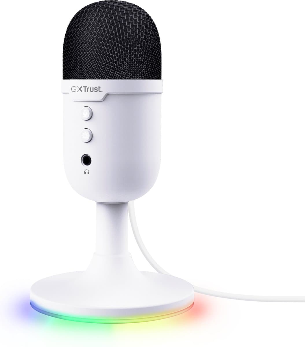 Trust GXT 234W Yunix - USB Microfoon - Gaming en Streaming - Cardioïde - RGB Verlichting - Wit — afbeelding 1