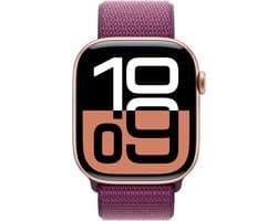 Apple Watch Series 10 - Wifi - 46mm - Rose Gouden Aluminium Case met Plum Geweven Sportbandje
