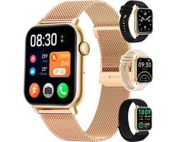 Siltcon® Smartwatch Dames Pro - Smartwatch Heren Pro - Sporthorloge Dames & Heren - Stappenteller Horloge - Hartslagmeter – Bloeddrukmeter - Slaapmonitor - Saturatiemeter - Belfunctie - Elke Smartphone - RVS - Incl. 4 Bandjes - Goud