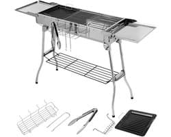 NordHaus Houtskool BBQ Grill - RVS Camping Barbecue - Opvouwbare Sate Grill - Groot Grilloppervlak - 122x30x75 cm