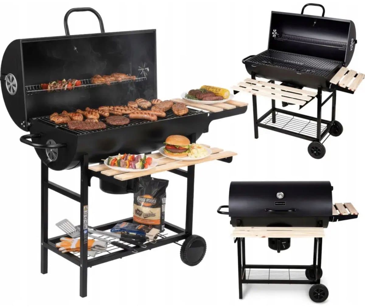 Klausberg XXL Houtskoolbarbecue op Wielen - Met Deksel, Thermometer en Zijtafels - Groot Grilloppervlak 70 x 35 cm - Asopvangbak - Ideaal voor Tuin en Terras — afbeelding 1