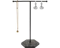 Sieradenstandaard voor Kettingen, Armbanden, Oorbellen en Ringen van Metaal met Marmeren Voet, Zwart Design