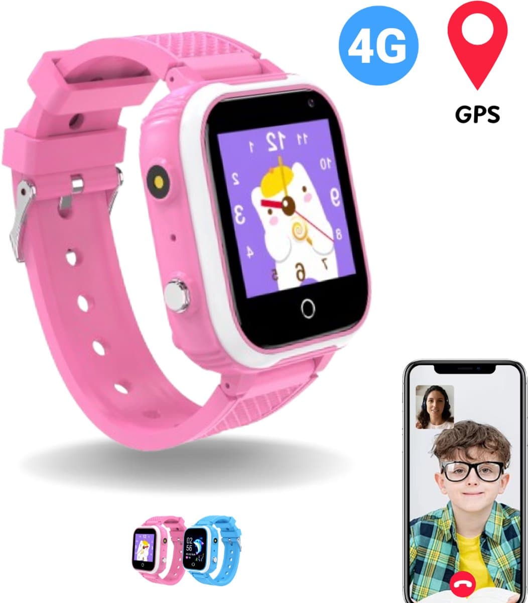 WB Goods Kinder Smartwatch - GPS Horloge Kind - Smartwatch Kinderen - Kinder GPS Tracker - 4G & SMS - Roze - Met Nederlandse Taal — afbeelding 1