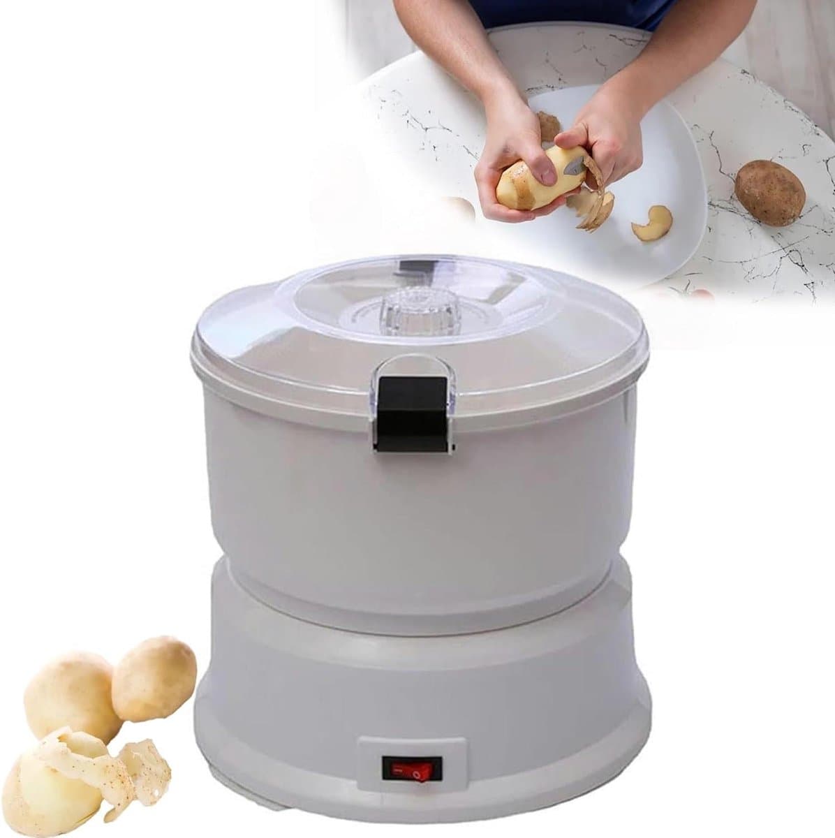 Elektrische Aardappelschilmachine - Automatische Groenteschiller - Snel Schillen - Handsfree Bediening - 1kg Capaciteit - Wit — afbeelding 1