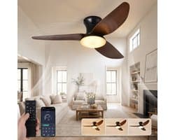 MUPOO Houtlook Plafondventilator met Verlichting Ø100cm - Stil & Dimbaar - Zomer en Winterstand-Smart App & Afstandsbediening -6 Snelheden & Geheugen- Timer- ventilator lamp Voor Slaapkamer / Woonkamer-LED lampenkap