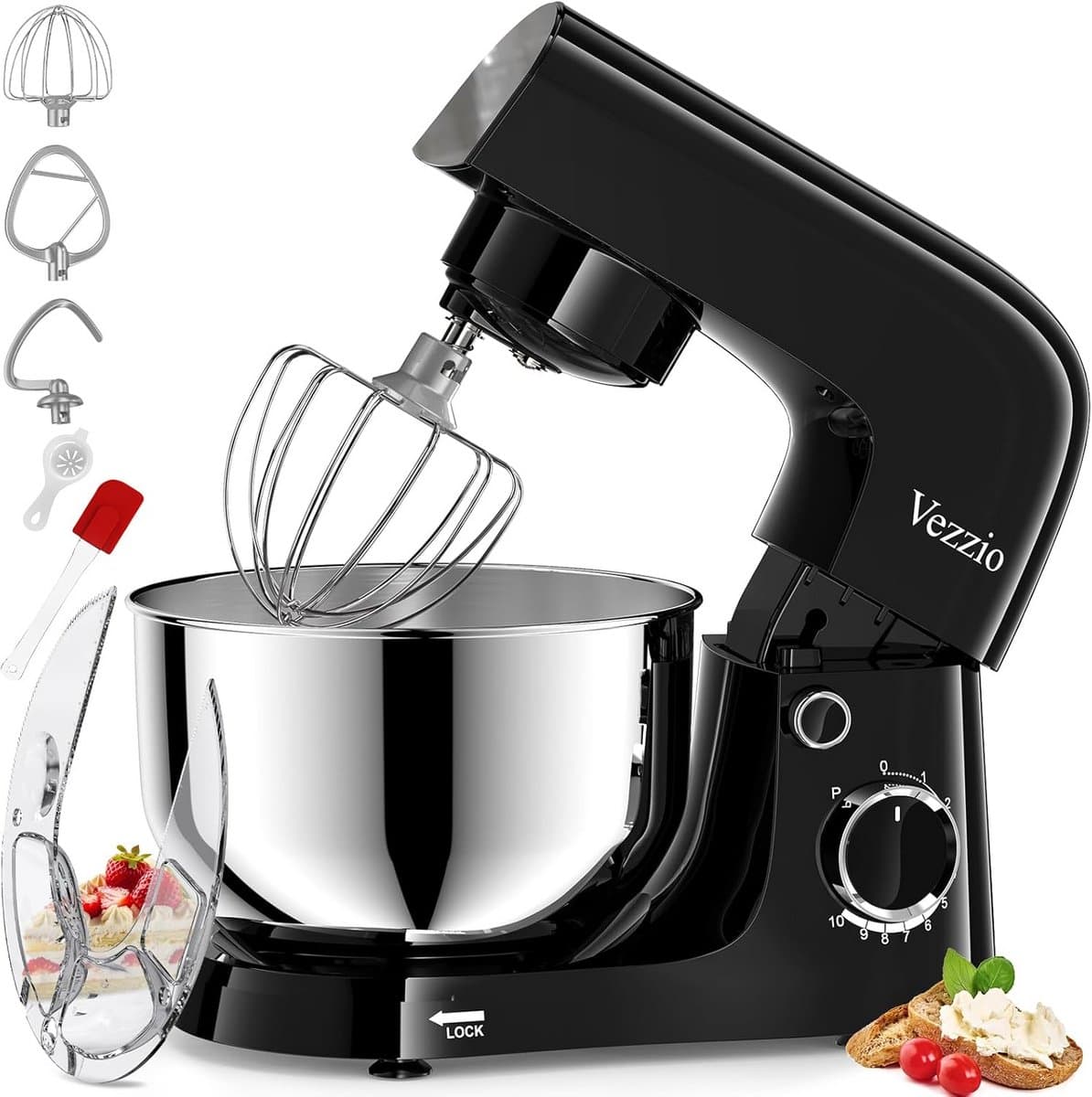 Vezzio Blender, 4,5 liter, 1500 W, 10 snelheden, keukenmachine om te bakken (zilver) (zwart) — afbeelding 1