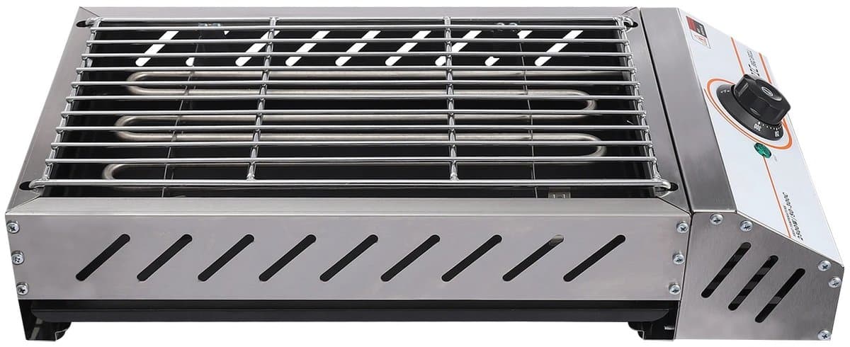 Velmio Elektrische BBQ - Camping Barbecue - 2,5 kW - 50°C-300°C - Contactgrill - Roestvrij staal - Voor Binnen en Buiten - 42×22cm - Zilver — afbeelding 1