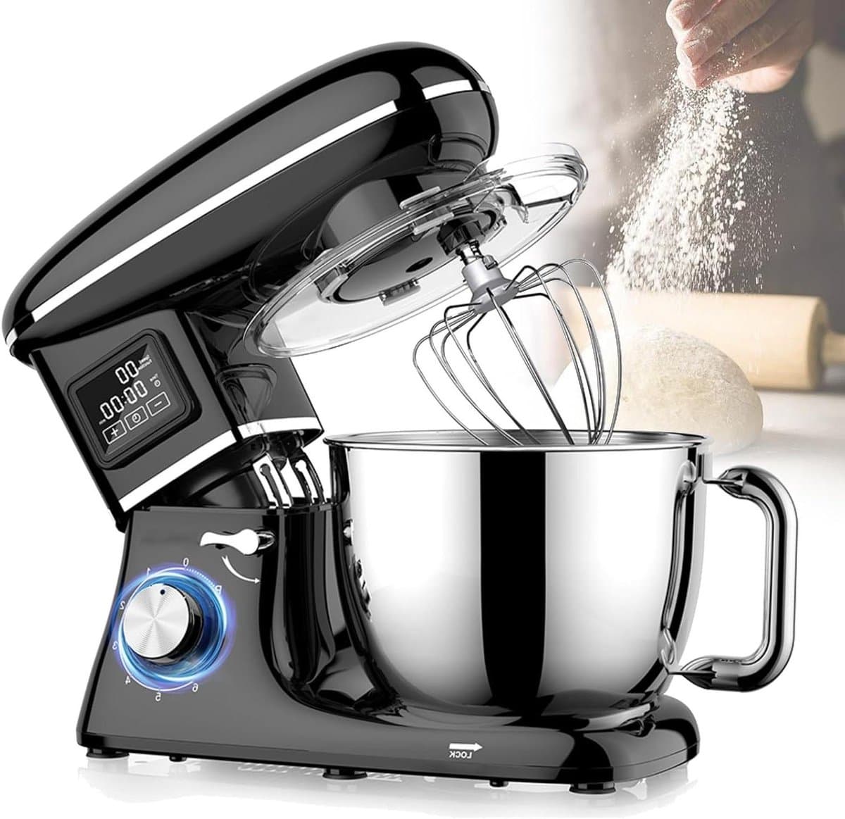 Tafelmixer - Keukenmachine - Bakken Thuis - Krachtige Koperen Motor - 6.2L Kom - Zwart — afbeelding 1
