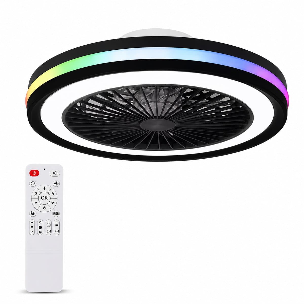 Slimme Plafondventilator met Lamp 50cm - RGB LED Verlichting - Dimbaar - App Bediening - Afstandsbediening - Google Home & Alexa - 6 Snelheden - Stille Ventilator voor Slaapkamer en Woonkamer — afbeelding 1