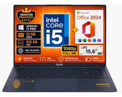 GMR Laptop 15.6 Inch Full HD IPS | Intel Core i5 | 12GB DDR5 RAM | 512GB SSD | Windows 11 Pro | Office 2024 | Studenten Laptop | Zakelijke Laptop | Thuiswerk Laptop
