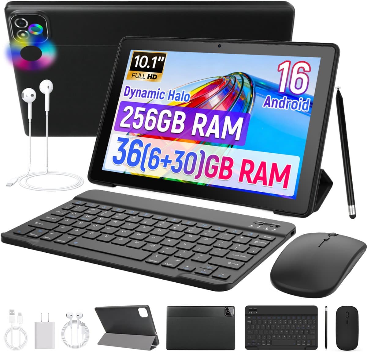 X6PROL Tablet 10.1 inch - 6GB RAM + 256GB opslag - Octa-core - Android 16 - Inclusief Hoesje, Toetsenbord, Muis & Koptelefoon - WiFi 6 - Zwart — afbeelding 1