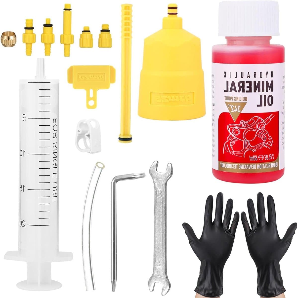Complete Set van 17 Precisie Olie en Remvloeistof voor Fietsen - Inclusief Mineralen Olie (60ml), Eenvoudige Rem Bleed Kit voor Alle Soorten Fietsen — afbeelding 1