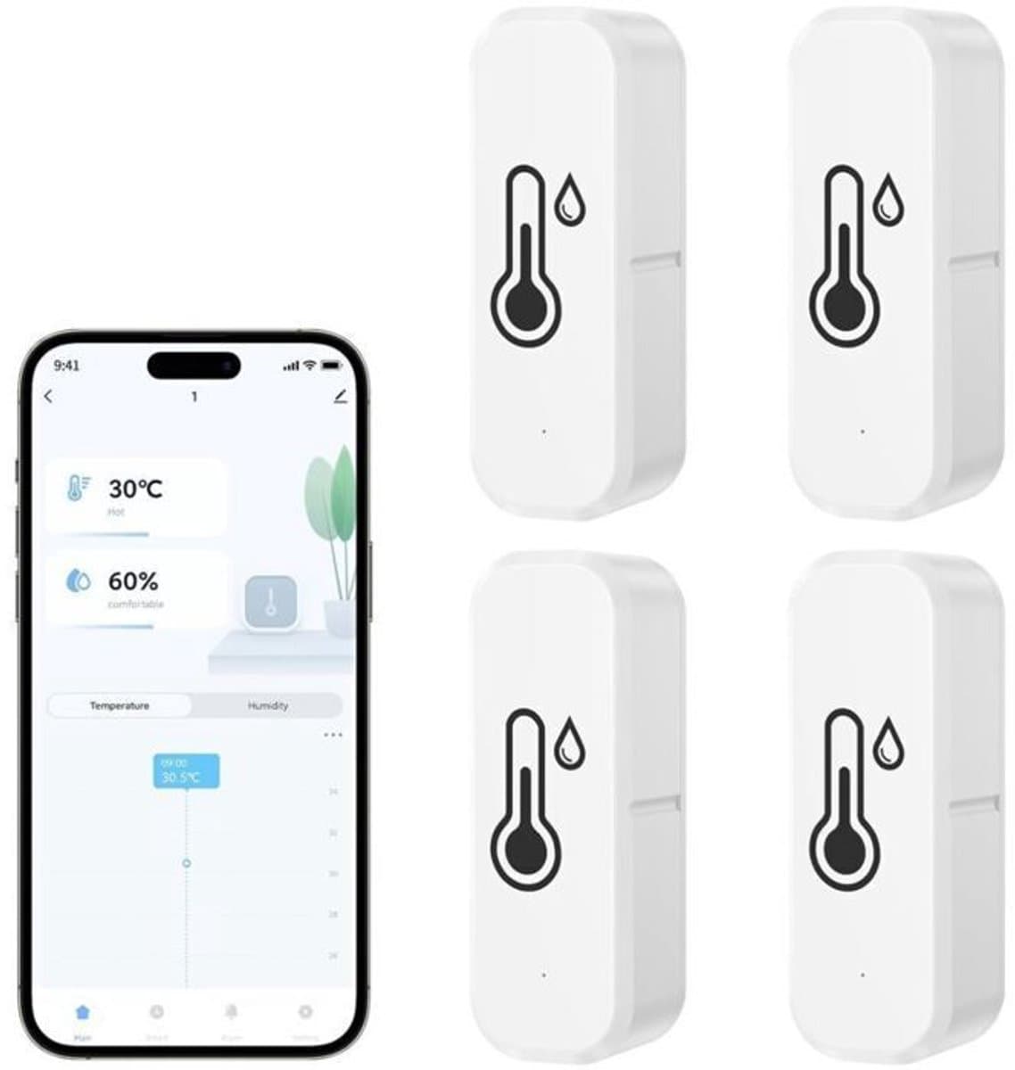Tuya Smart Living WiFi-thermometer en -hygrometer Geschikt voor binnen, Geschikt voor Alexa en Google Home (4-pack) — afbeelding 1