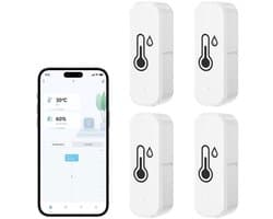 Tuya Smart Living WiFi-thermometer en -hygrometer Geschikt voor binnen, Geschikt voor Alexa en Google Home (4-pack)