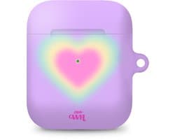 xoxo Wildhearts hoesje geschikt voor Airpods 1/2 - Daydreamer - Ook als telefoonhoesje verkrijgbaar - schokbestendige case geschikt voor Airpod 1 en 2 - koptelefoon case - Kleurrijke case - hoesje met hartje print - roze / paars