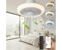 MUPOO Modern Plafondventilator met verlichting met App Afstandsbediening- Ø 46cm - Dimbaar & 3 Kleurstanden- Stil & Winterstand- Voor Woonkamer & Slaapkamer — afbeelding 1