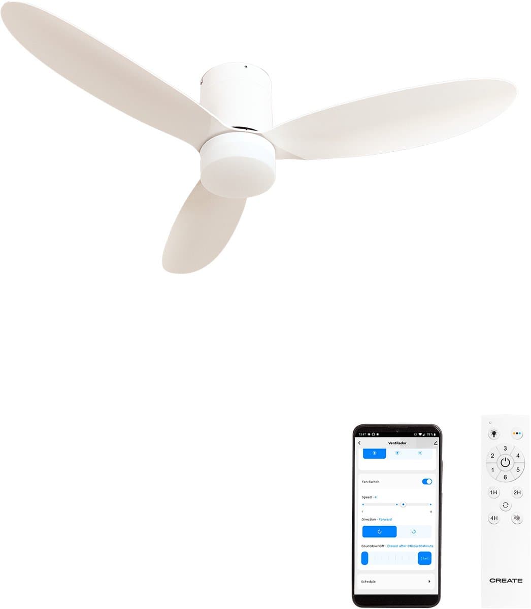 CREATE - 40W stille plafondventilator Ø132 cm - Wit - Met licht - WIFI + Afstandsbediening - WIND LITE — afbeelding 1