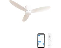 CREATE - 40W stille plafondventilator Ø132 cm - Wit - Met licht - WIFI + Afstandsbediening - WIND LITE
