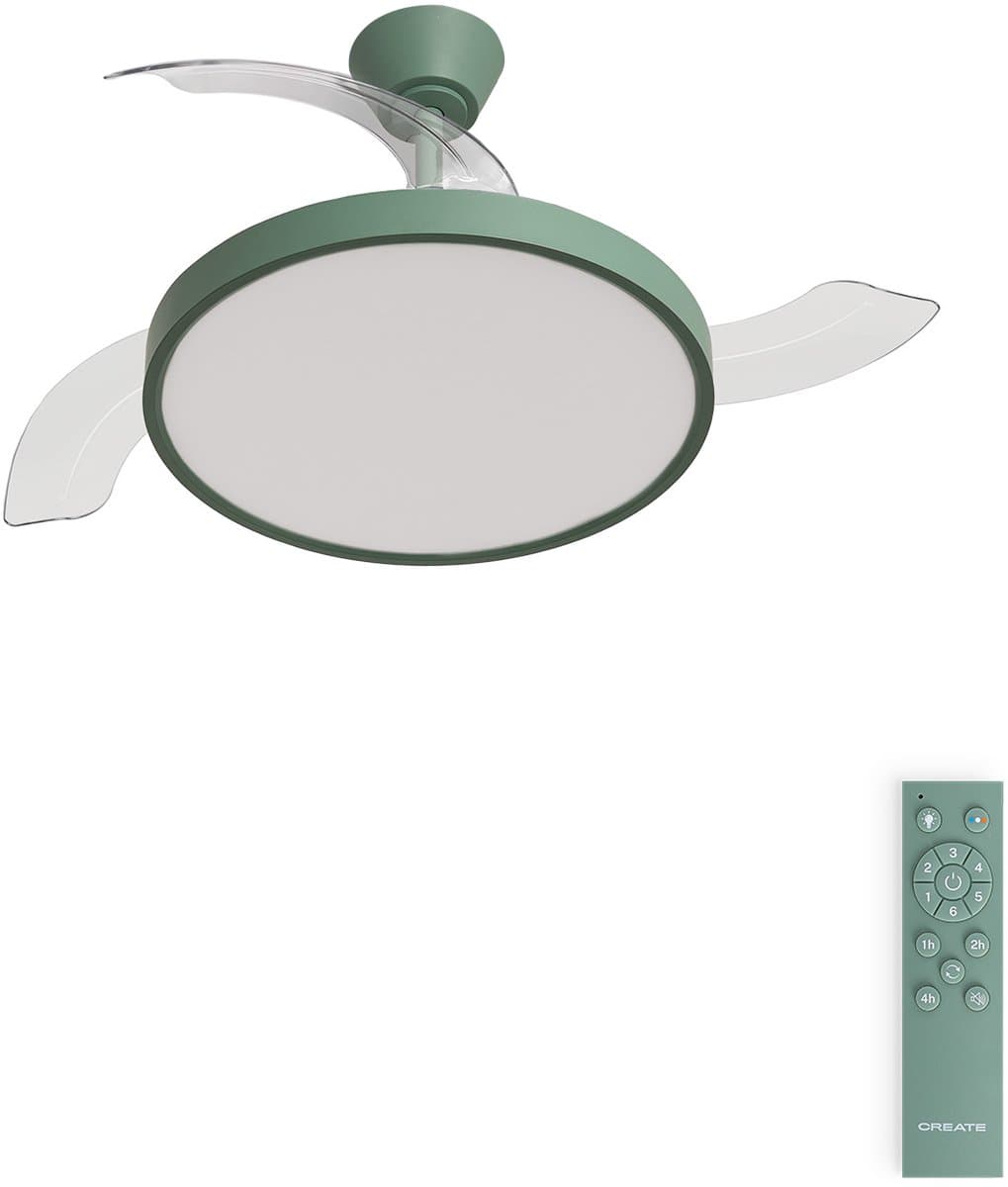 CREATE - Plafondventilator 40W stil met intrekbare bladen met licht - Ø108cm - Sage - Afstandsbediening - WIND CLEAR STUDIO — afbeelding 1