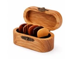 Daity 1 set - Gitaarplectrums van natuurlijk hout (5-delige set in doos) Massief houten plectrums voor folk- en akoestische gitaren; Cadeauset met accessoires voor elektrische gitaar, inclusief display en opbergdoosje; Voorzien van antislipgroeven.