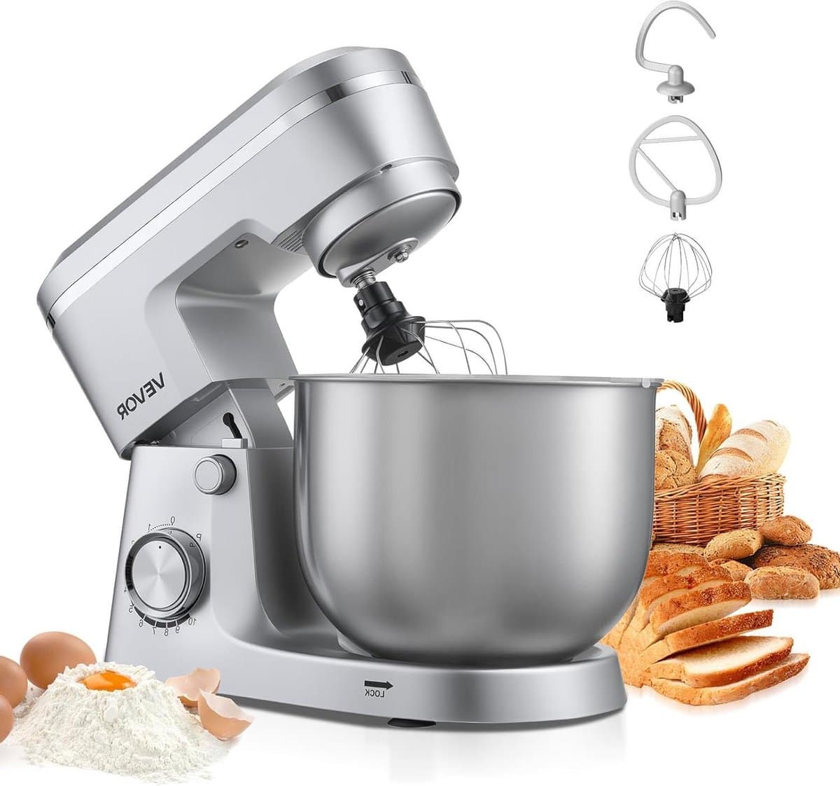 Keukenmachine - Mixer Standmixer - Bakken en Koken - 10 Snelheden - 5.7 Liter - Zilver — afbeelding 1