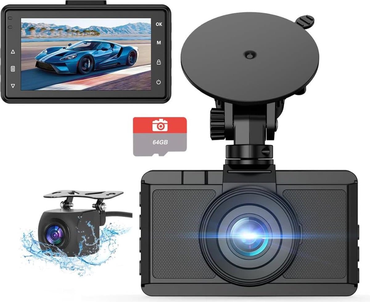 White-label® Dashcam voor Auto - Dualdashcam Voor en Achter - Full HD - Zwart — afbeelding 1