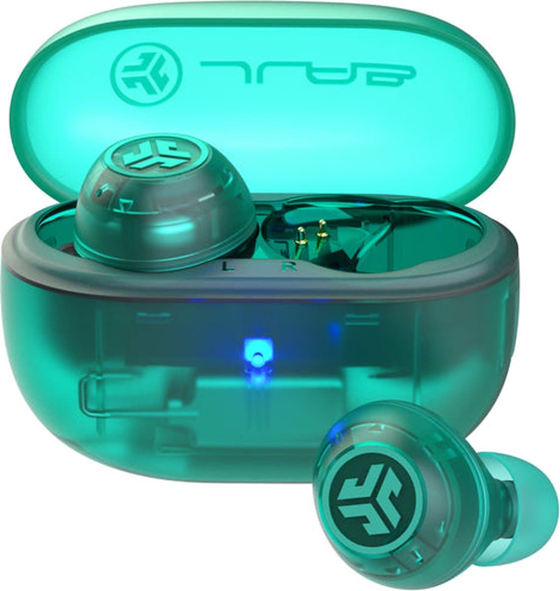 JLab Go Pop ANC Draadloze Oordopjes - Noise Cancelling Oortjes Draadloos - 24 uur Batterijduur - Bluetooth Multipoint - Met Microfoon - Geschikt voor Android en Apple - Clear Teal — afbeelding 1