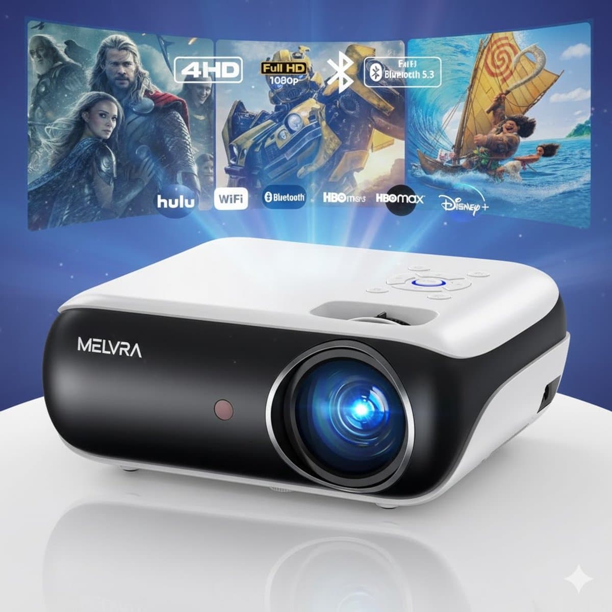 MELVRA 4K Mini Beamer - 4K Support & Native 1080P Full HD Projector - 10000 Lumen - Bluetooth 5.1 & WiFi - Inclusief HDMI & USB - Wit — afbeelding 1