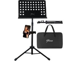 Finesse Muziekstandaard voor Bladmuziek met Telefoonhouder - XL - Opvouwbaar - met Draagtas - Lessenaar - voor Tablet - Zwart